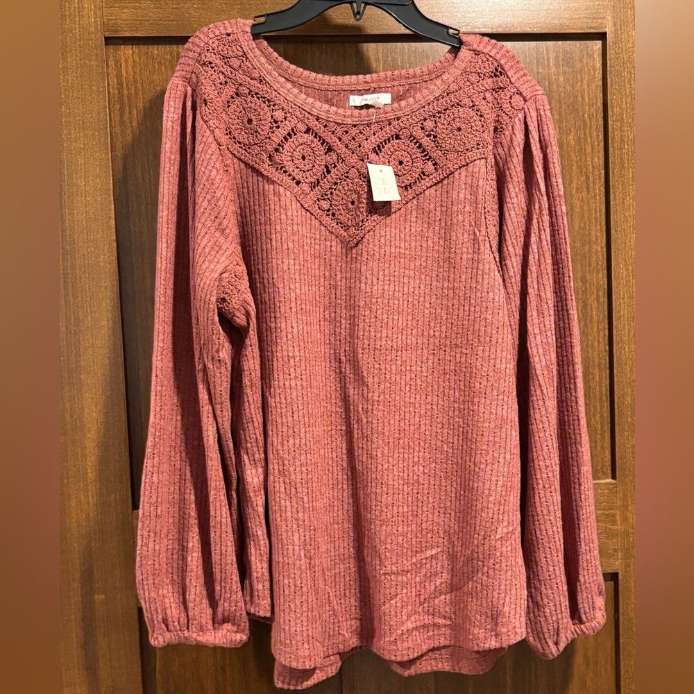 🪷Deep Mauve Long Sleeve Top with crochet detail